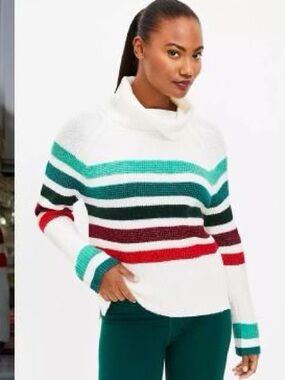 LOFT Lou & Gray Striped Waffle Knit Turtleneck Sweater Cozy Holiday Medium